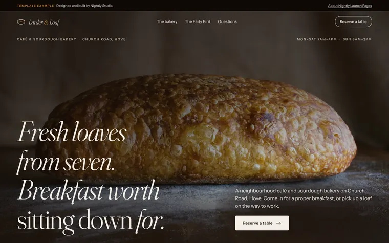 Larder & Loaf, a template example for a café and bakery, on a computer