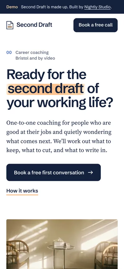 The first screen of the Second Draft demo page on a phone