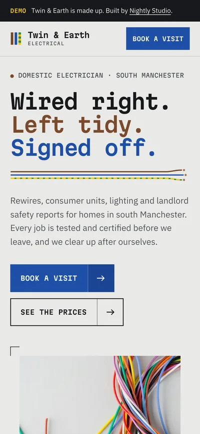 The first screen of the Twin & Earth demo page on a phone